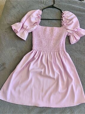 SHEIN Lilac Smocked Puff-Sleeve Kids Dress